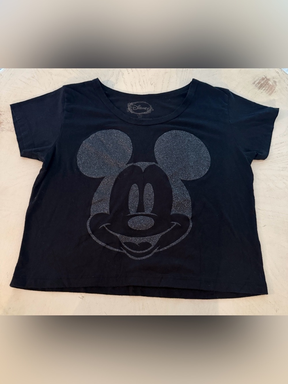 Disney Mickey Mouse Black Glitzy Short Sleeved Top Size Small